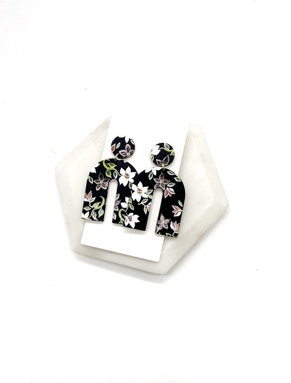Black Floral Arch Acrylic Earrings