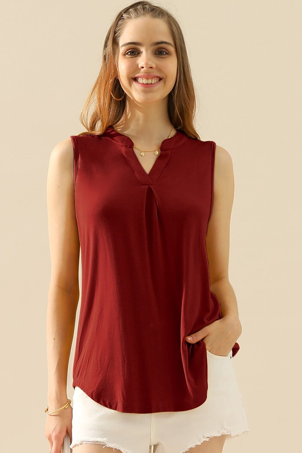 Notched Sleeveless Top