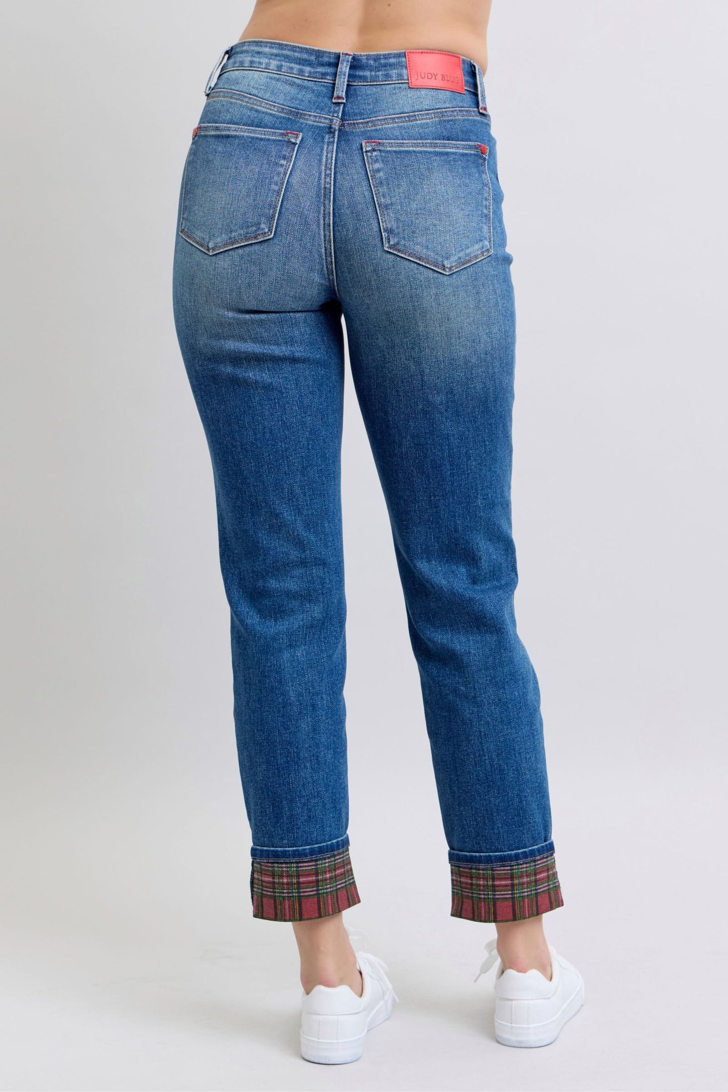 Plaid Charm Straight-Leg Jeans