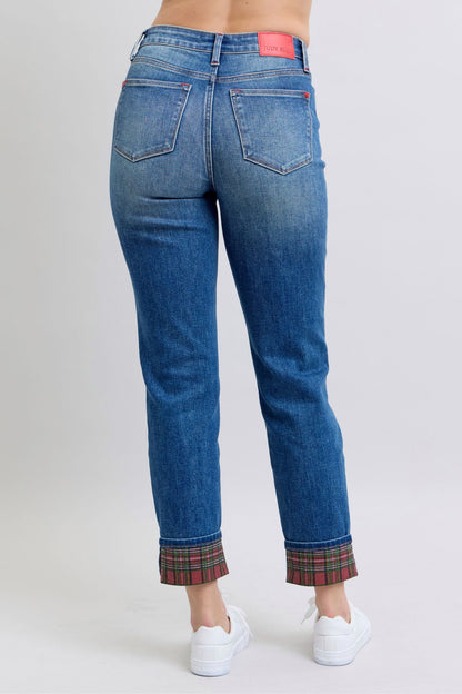 Plaid Charm Straight-Leg Jeans