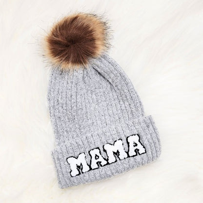 Mama Faux Fur Pom Beanie Cap