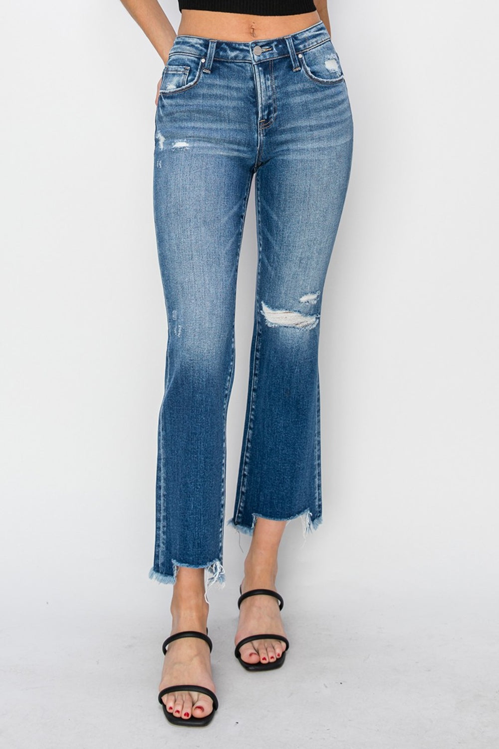 Jennifer's Frayed Step Hem Ankle Straight Jeans