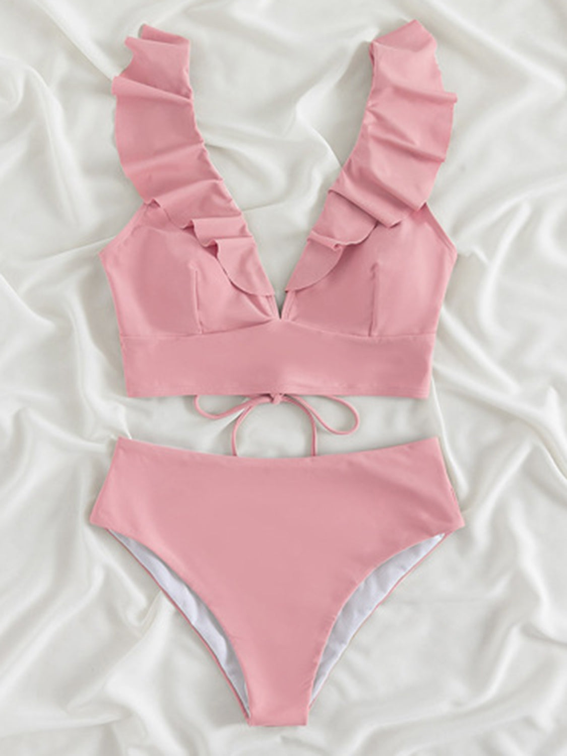 PREORDER- Ruffled V-Neck Sleeveless Two-Piece Swim Set