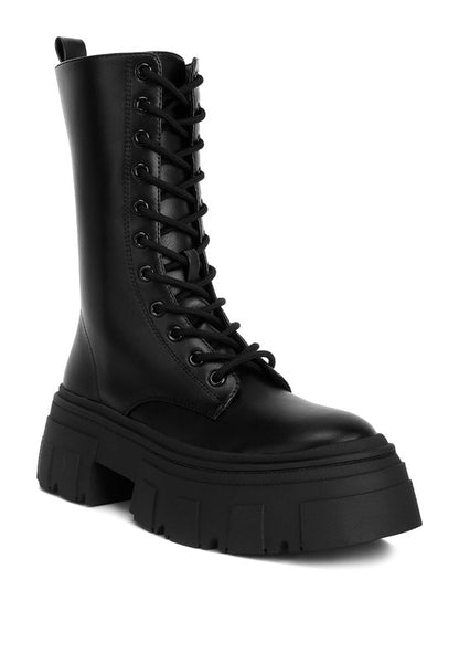 Tatum Faux Leather Combat Chunky Boots