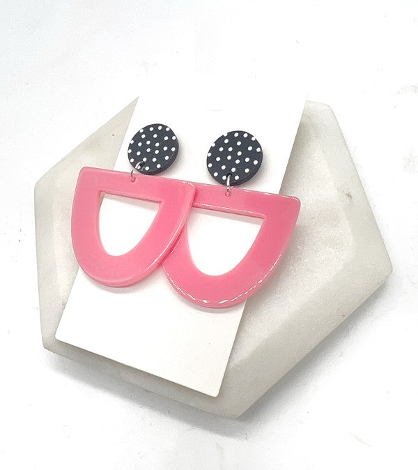Pink Polka Dot Deco Acrylic Earrings
