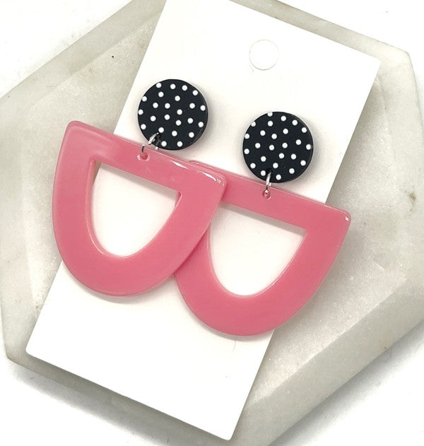 Pink Polka Dot Deco Acrylic Earrings