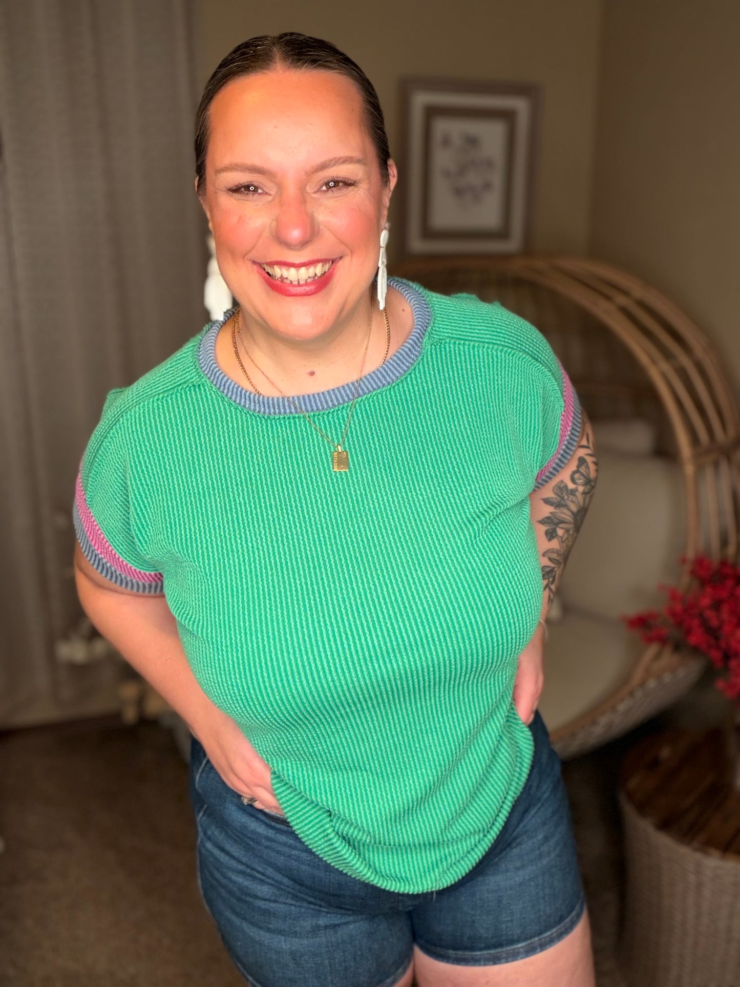 It's an Ego Thing Cable Ribbed Knit Top in Kelly Green