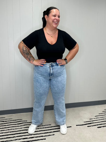 Debbie High Rise Stone Wash Straight Fit Jeans
