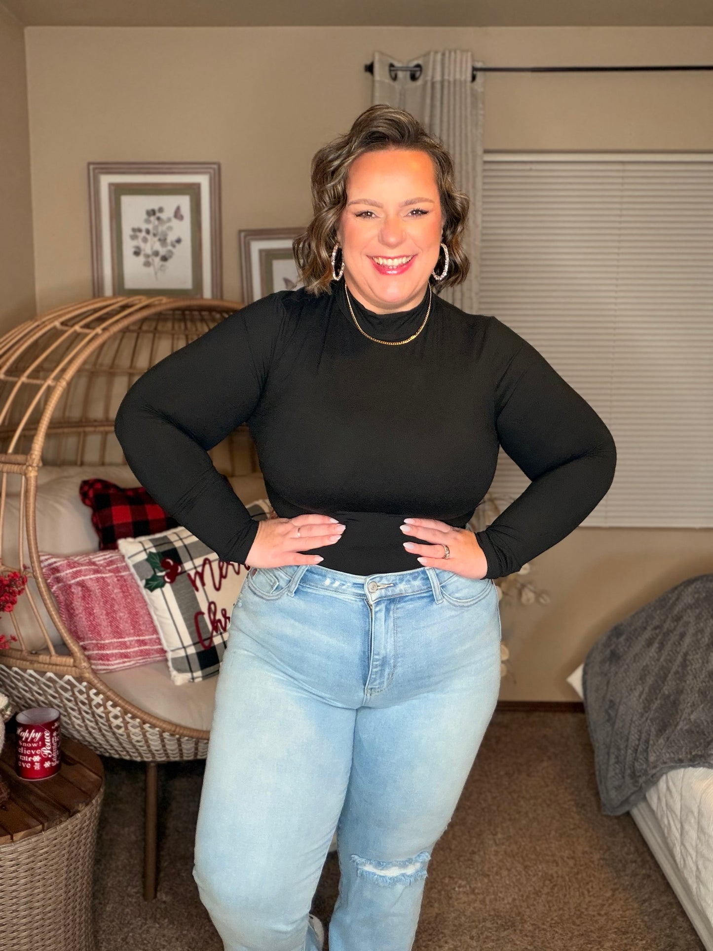 Simple Situation Mock Neck Bodysuit