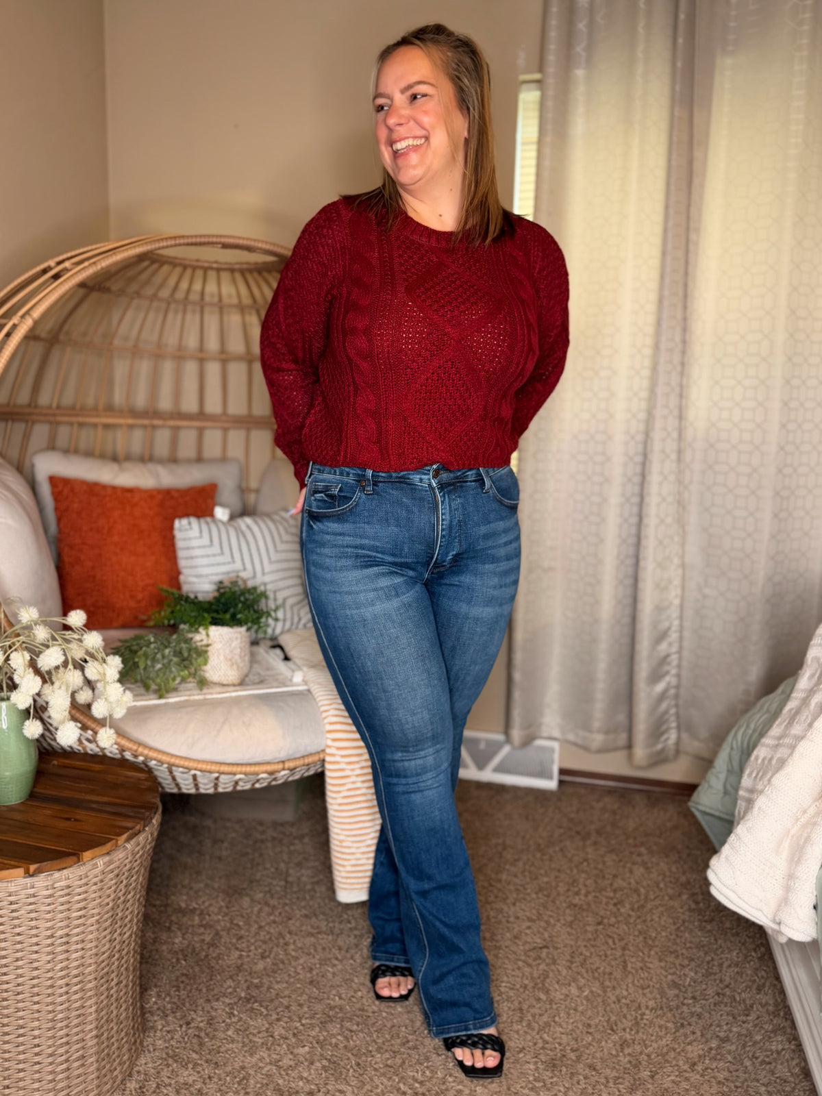 Michelle Mae Cable Knit Sweater - Cranberry