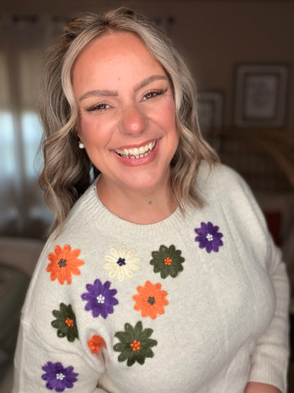 Michelle Mae Fall Floral Sweater - Beige