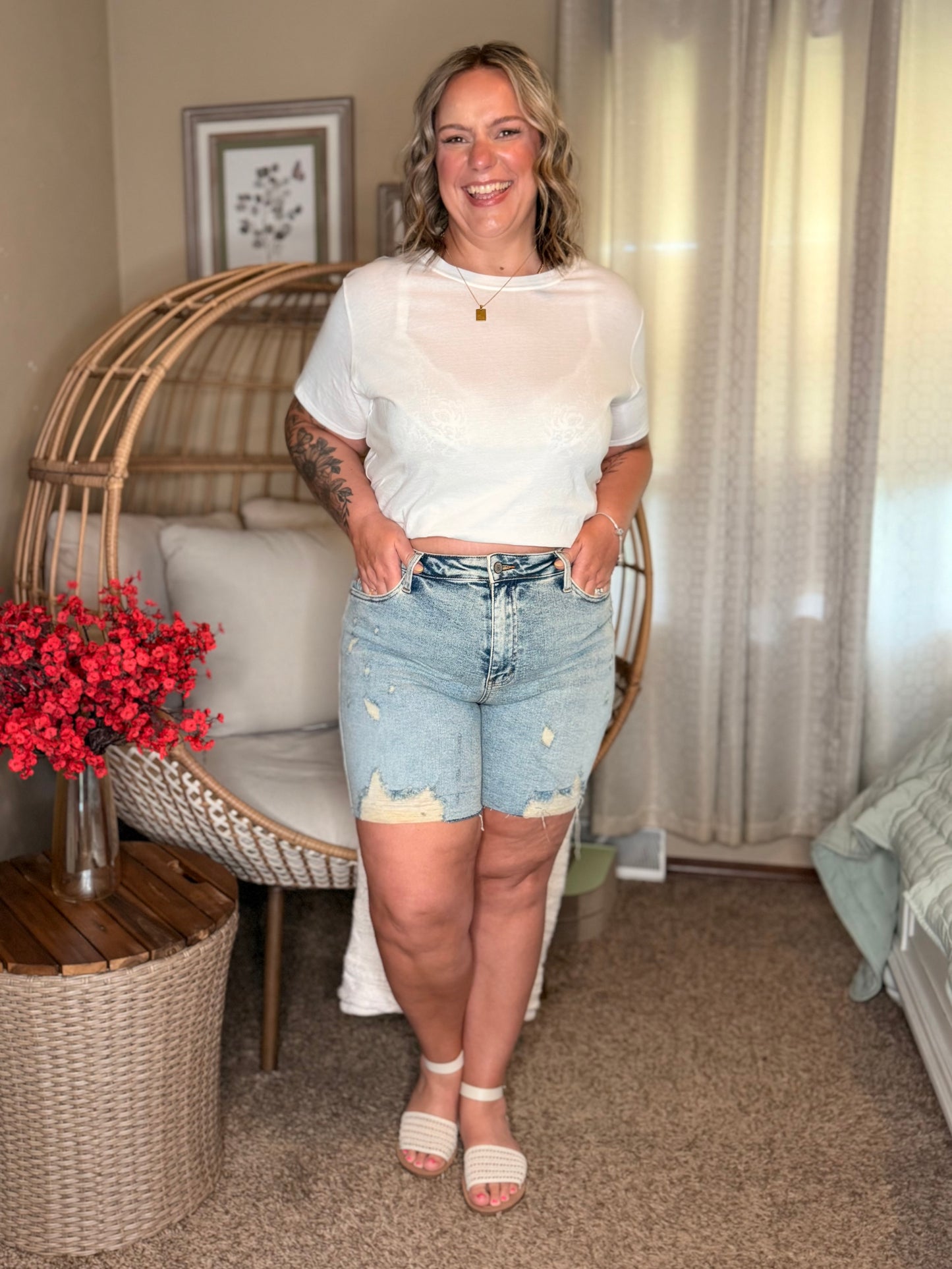 Cindy High Rise Mineral Wash Distressed Boyfriend Shorts