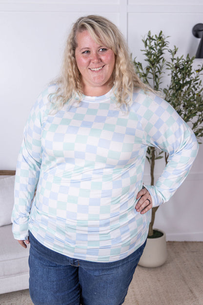 Michelle Mae Blair Long Sleeve Top - Blue and Mint Checker MM EXCLUSIVE