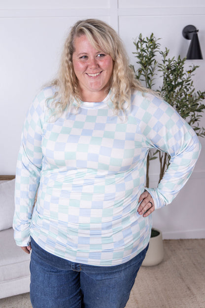 Michelle Mae Blair Long Sleeve Top - Blue and Mint Checker MM EXCLUSIVE