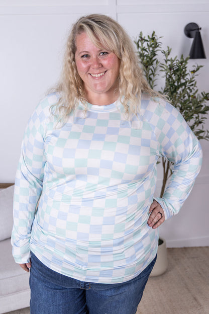 Michelle Mae Blair Long Sleeve Top - Blue and Mint Checker MM EXCLUSIVE