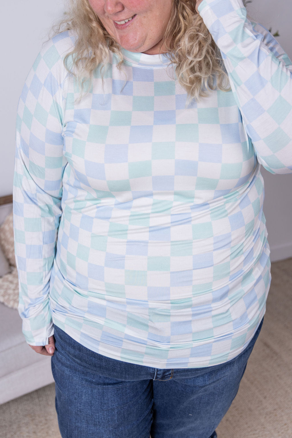 Michelle Mae Blair Long Sleeve Top - Blue and Mint Checker MM EXCLUSIVE