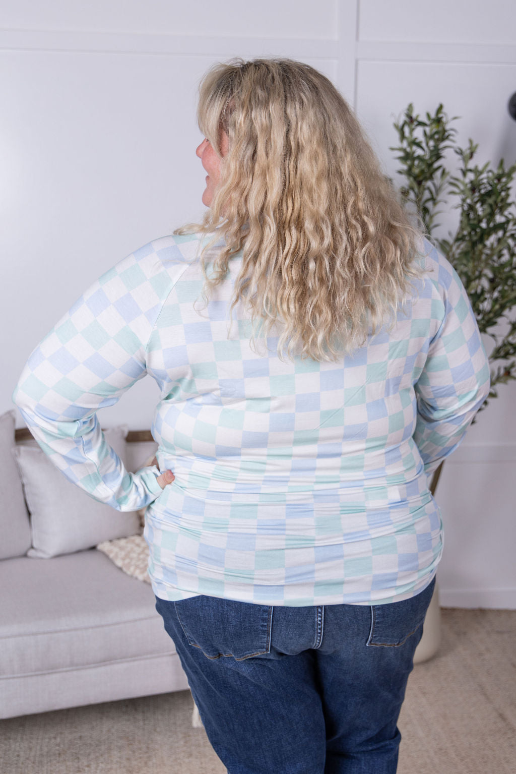 Michelle Mae Blair Long Sleeve Top - Blue and Mint Checker MM EXCLUSIVE