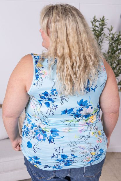 Michelle Mae Luxe Crew Tank - Light Blue Floral Bliss
