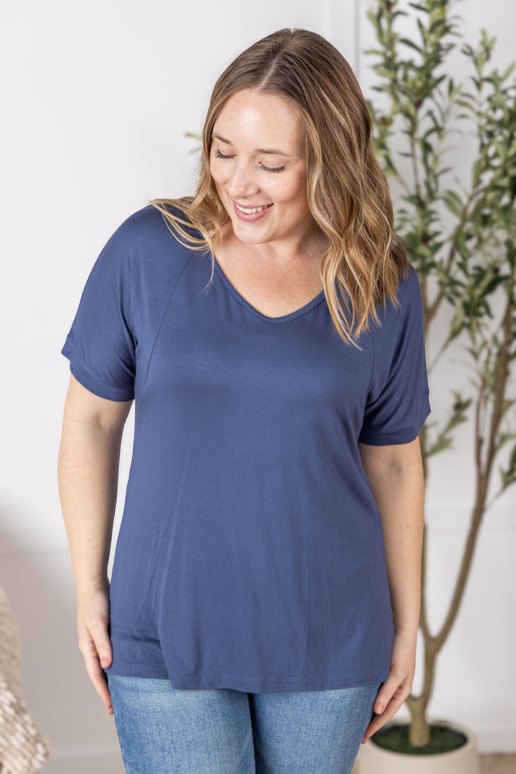 Michelle Mae Bamboo V Neck Tee - Blue