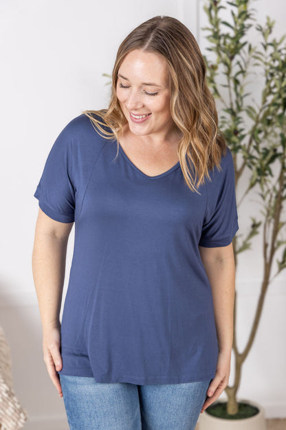 Michelle Mae Bamboo V Neck Tee - Blue