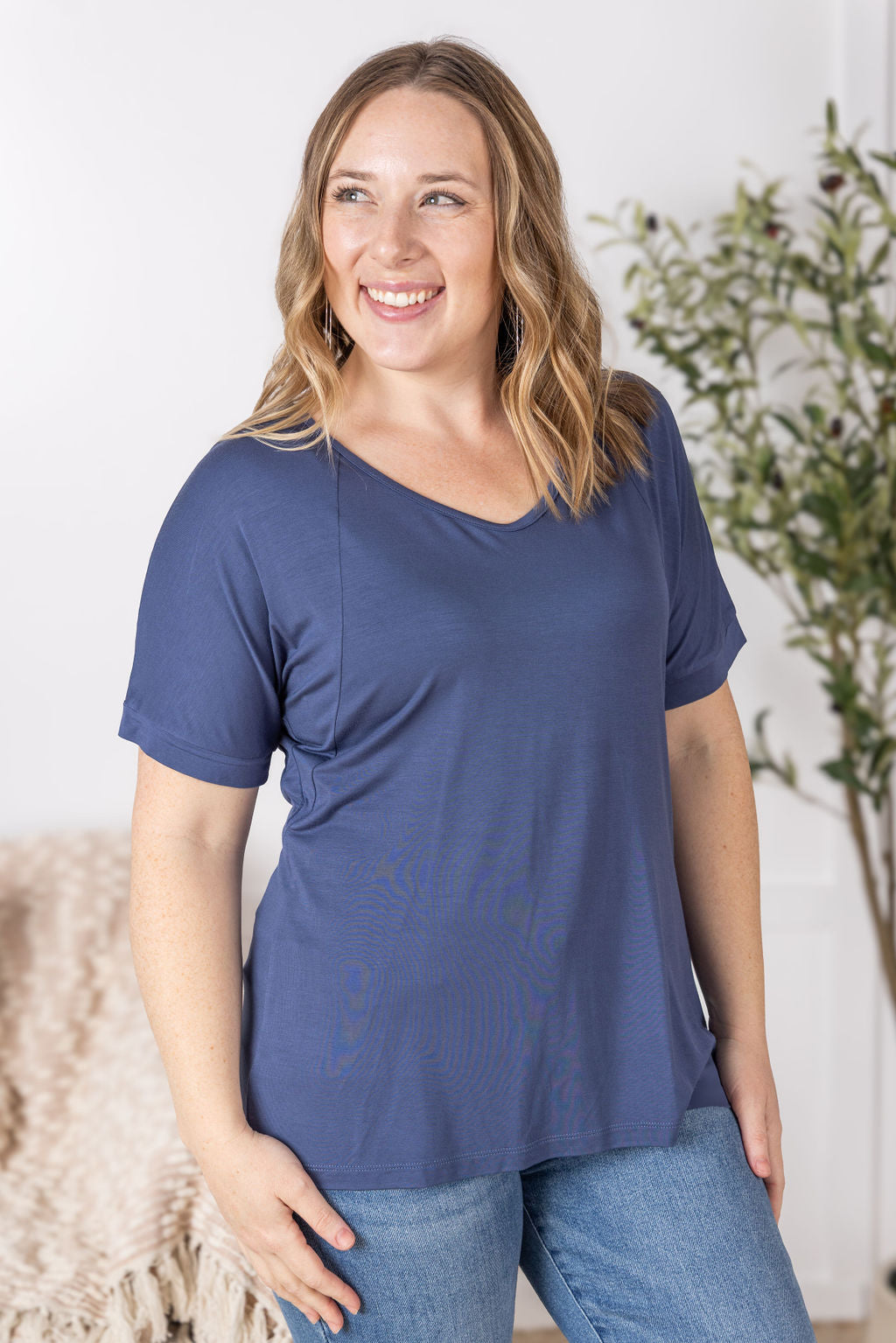 Michelle Mae Bamboo V Neck Tee - Blue