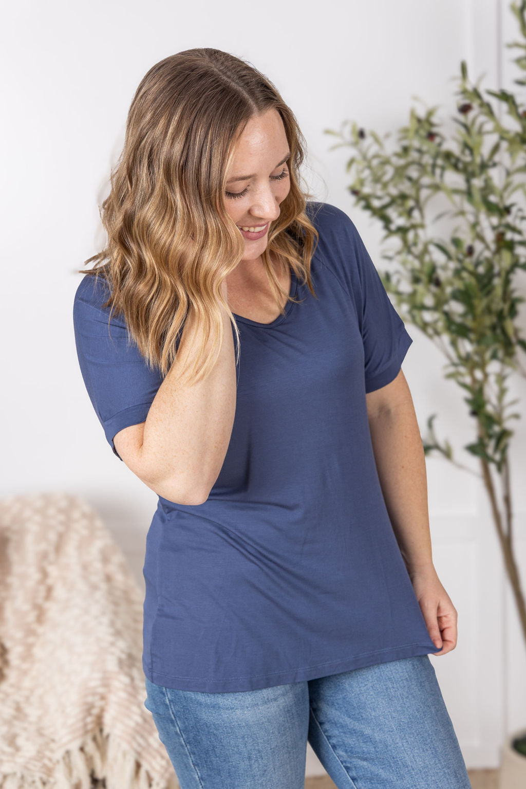 Michelle Mae Bamboo V Neck Tee - Blue