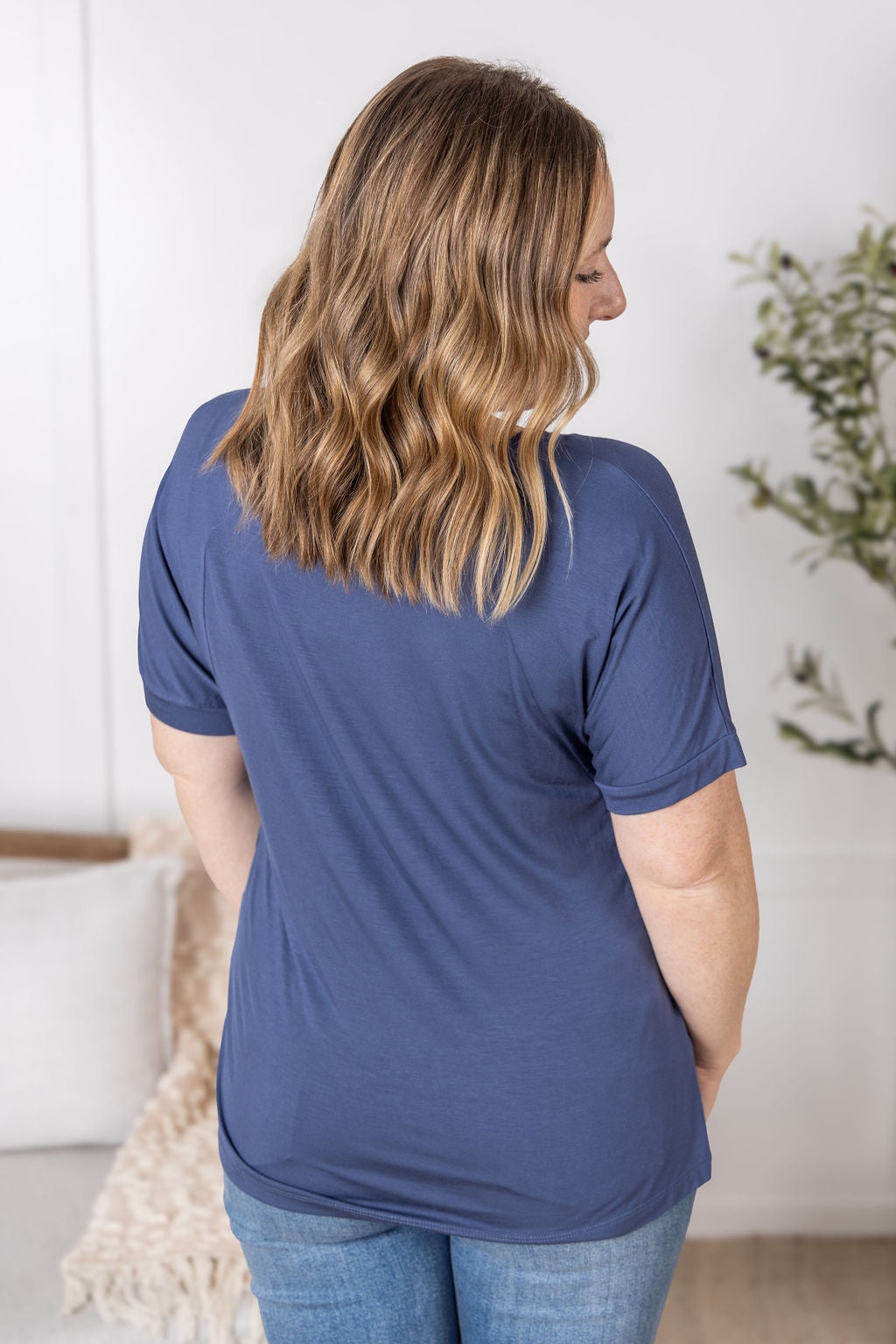 Michelle Mae Bamboo V Neck Tee - Blue