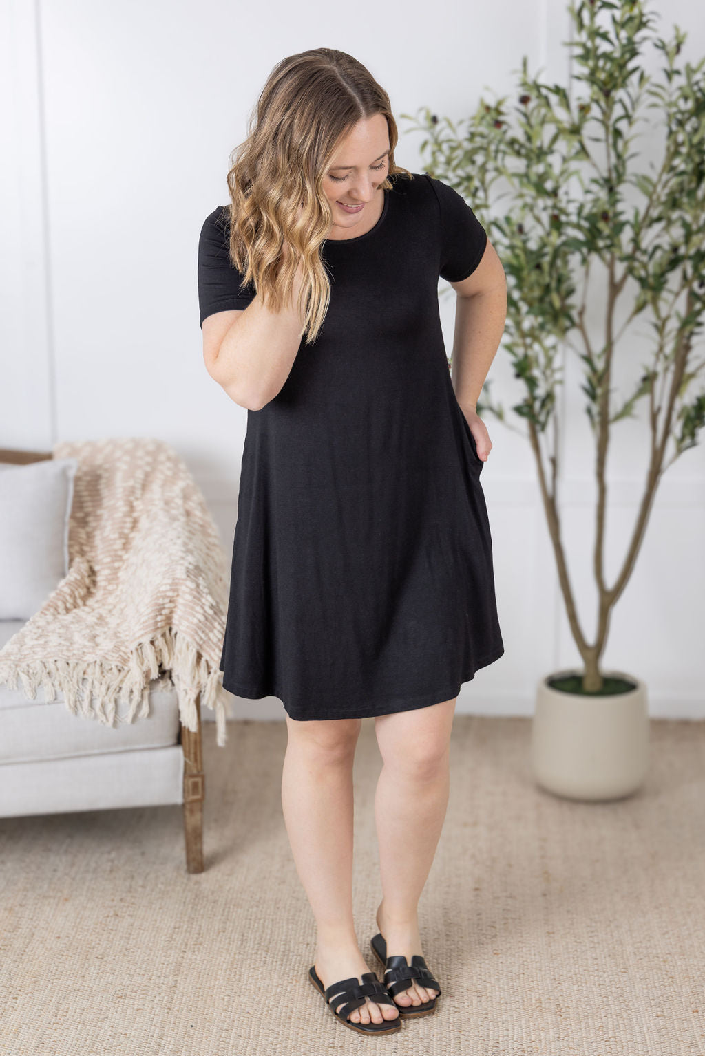 Michelle Mae Roxy Swing Tunic Dress - Black