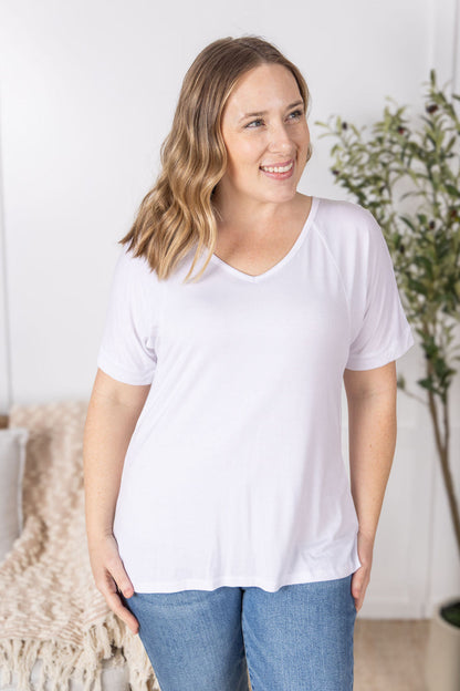 Michelle Mae Bamboo V Neck Tee - White