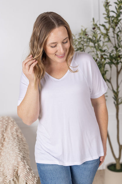 Michelle Mae Bamboo V Neck Tee - White