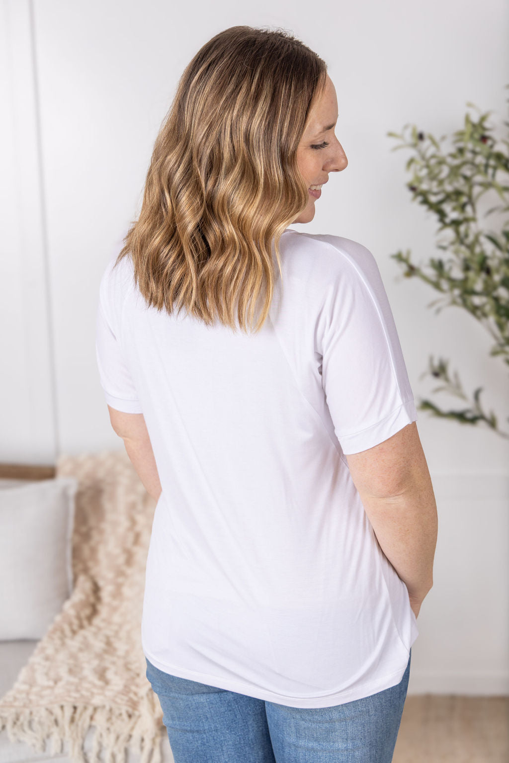 Michelle Mae Bamboo V Neck Tee - White