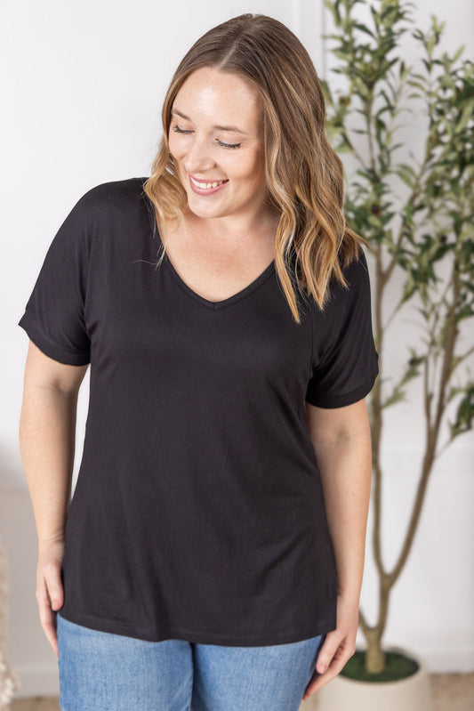 Michelle Mae Bamboo V Neck Tee - Black