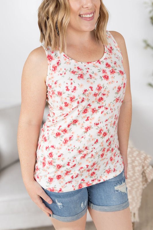 Michelle Mae Luxe Crew Tank - Ivory Pink Floral