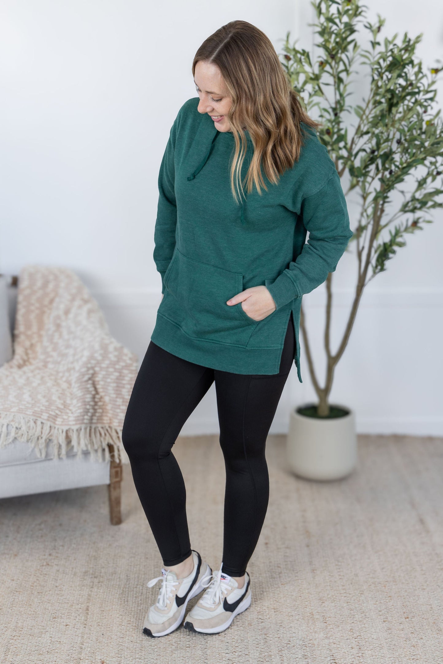 Michelle Mae Vintage Wash Hoodie - Hunter Green