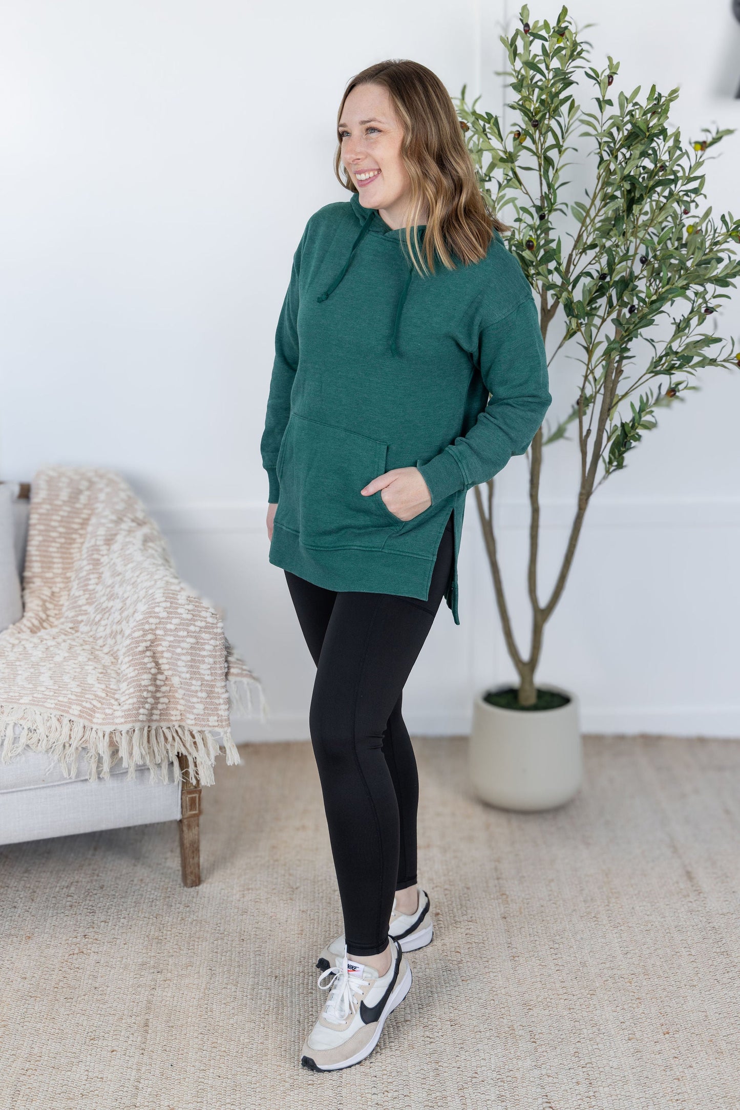 Michelle Mae Vintage Wash Hoodie - Hunter Green