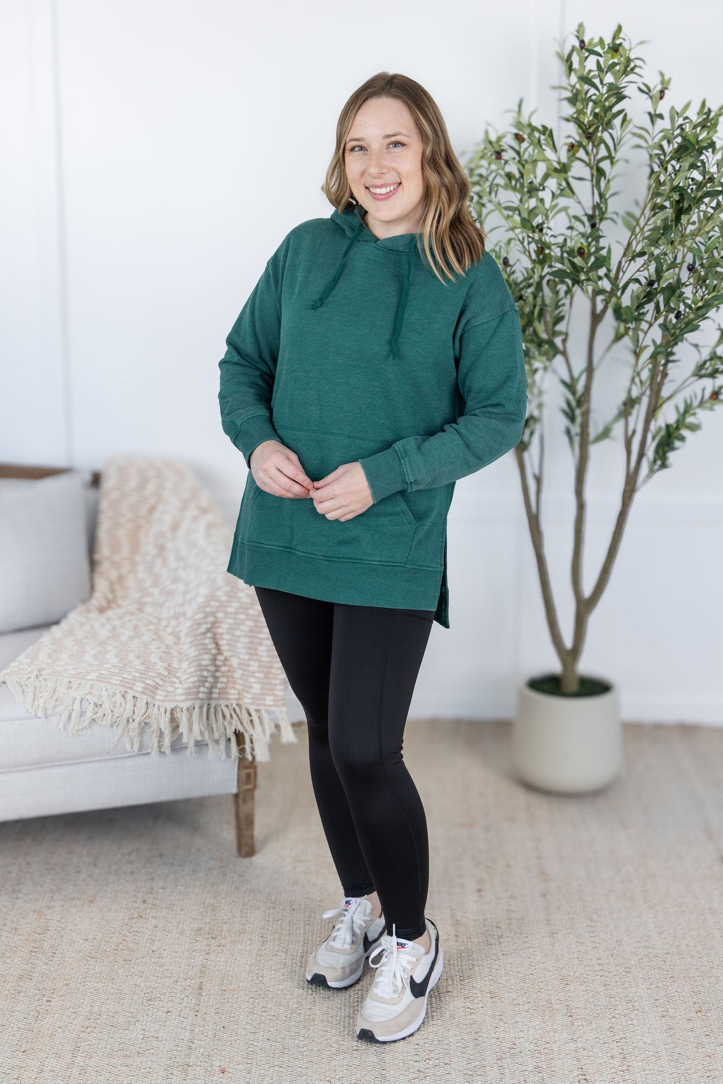 Michelle Mae Vintage Wash Hoodie - Hunter Green