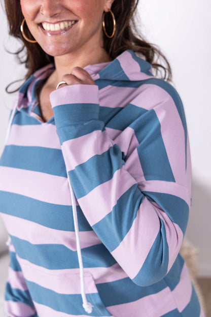 Michelle Mae Rylie Striped Lightweight Hoodie - Blue and Purple