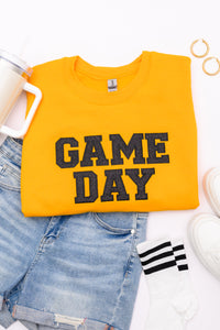 PREORDER: Embroidered Glitter Game Day Sweatshirt in Gold/Black