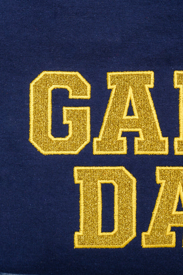 PREORDER: Embroidered Glitter Game Day Sweatshirt in Navy/Golden Yellow