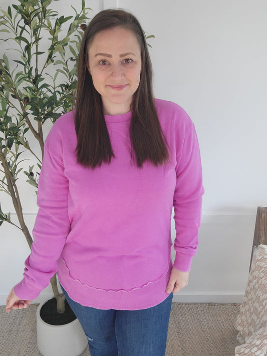 Michelle Mae Vintage Wash Pullover - Vivid Orchid