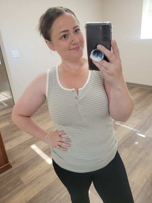 Michelle Mae Shiloh Button Snap Tank - Grey