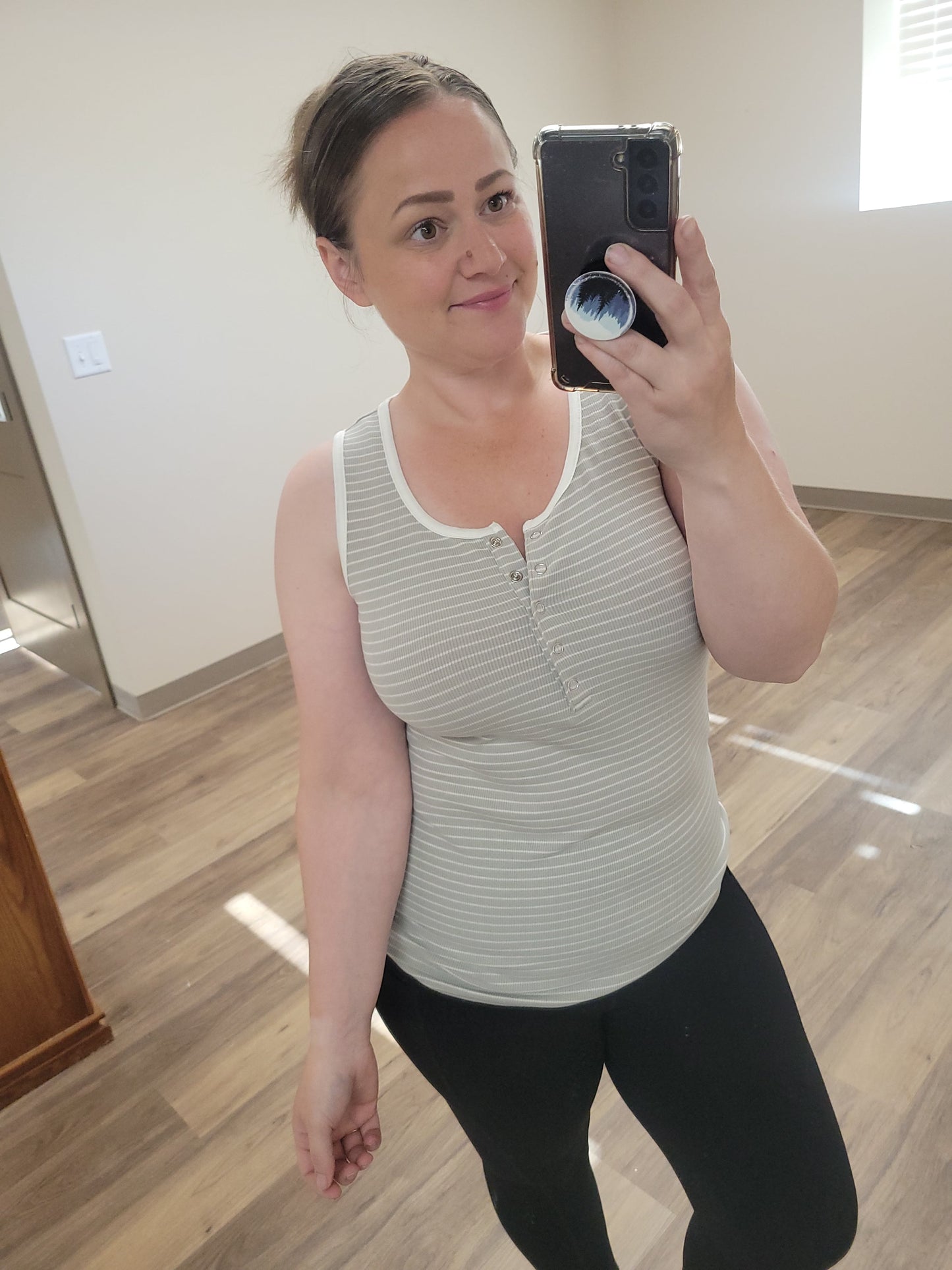 Michelle Mae Shiloh Button Snap Tank - Grey