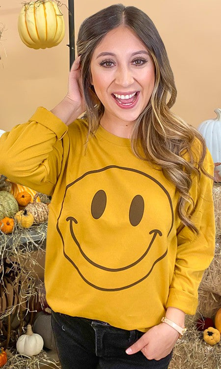 Fall Smiley Graphic Boyfriend Long Sleeve T-Shirt Mommy & Me