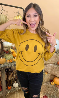 Fall Smiley Graphic Boyfriend Long Sleeve T-Shirt Mommy & Me