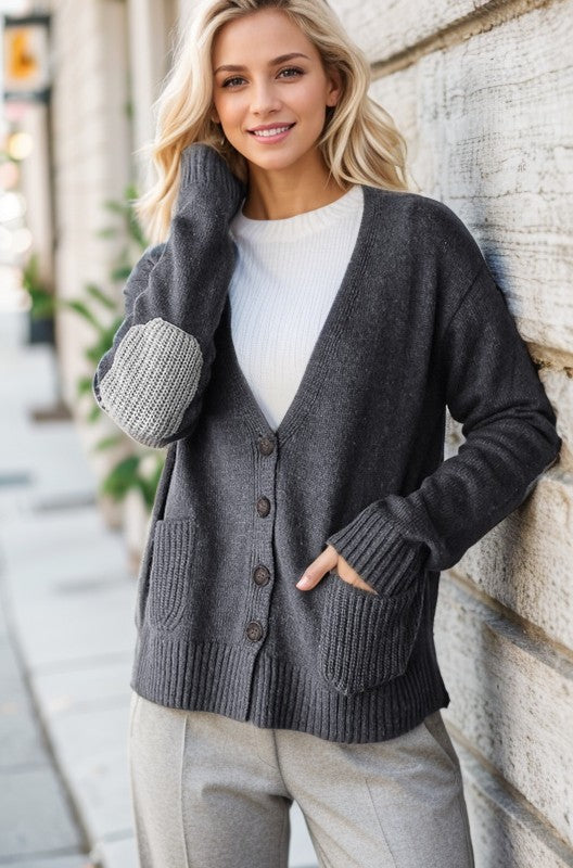 Cozy Charm Buttoned Cardigan Dark Grey