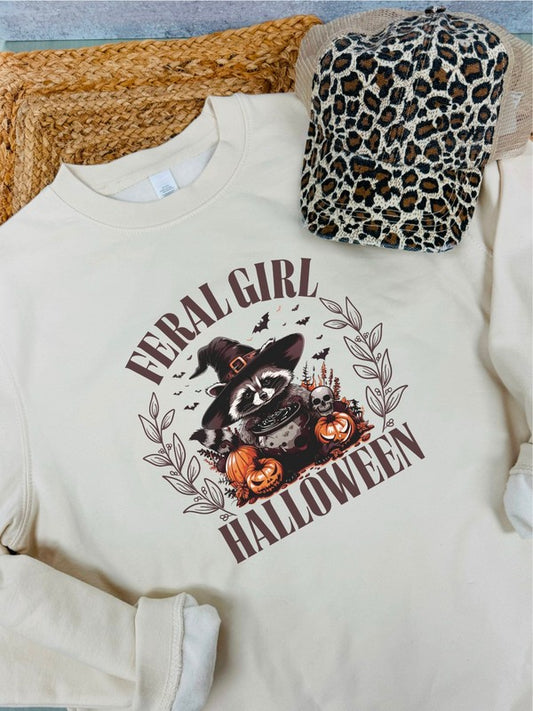 Feral Girl Halloween Crew Neck Sweatshirt (PLUS)