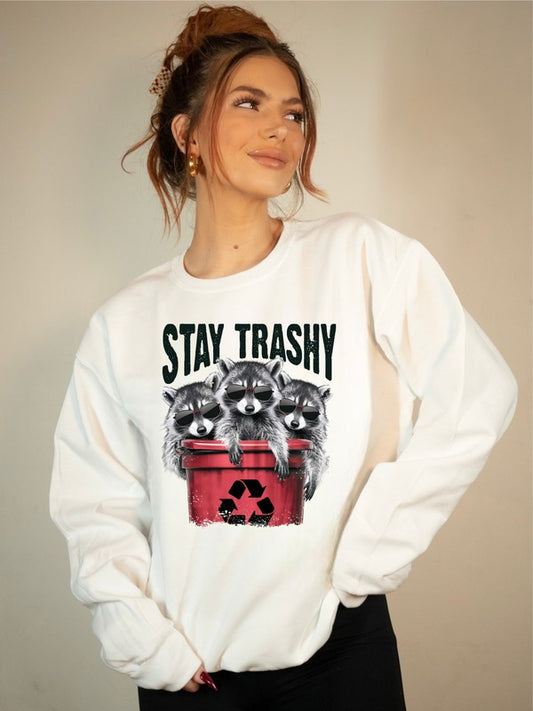 Stay Trashy Racoon Graphic Sweatshirt (PLUS)