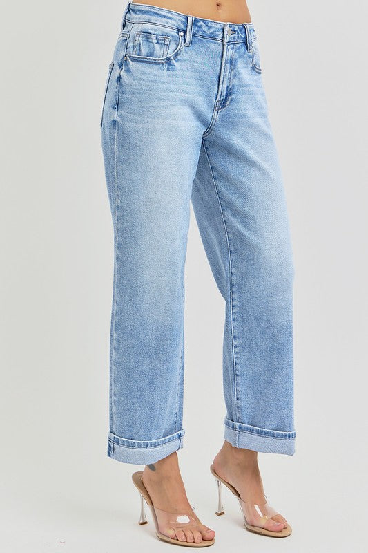 Trendsetter Cuffed Ankle Wide-Leg Jeans