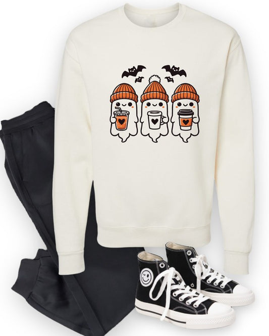 3 Ghosts Coffee Graphic Crewneck Sweatshirt (PLUS)