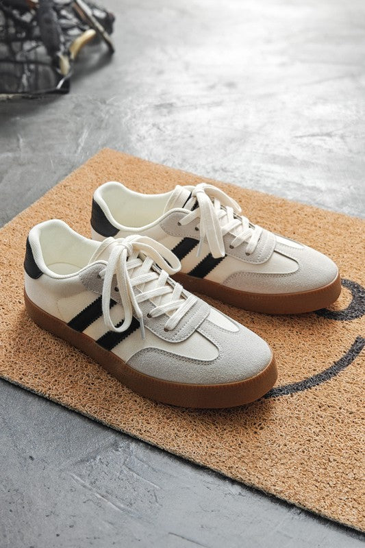 Striped Lace-Up Flat Sneakers